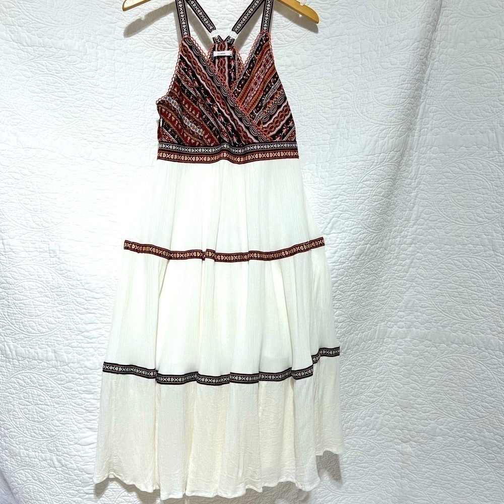 I FLOWING Bohemian Embroidered Peasant Dress, Size Medium